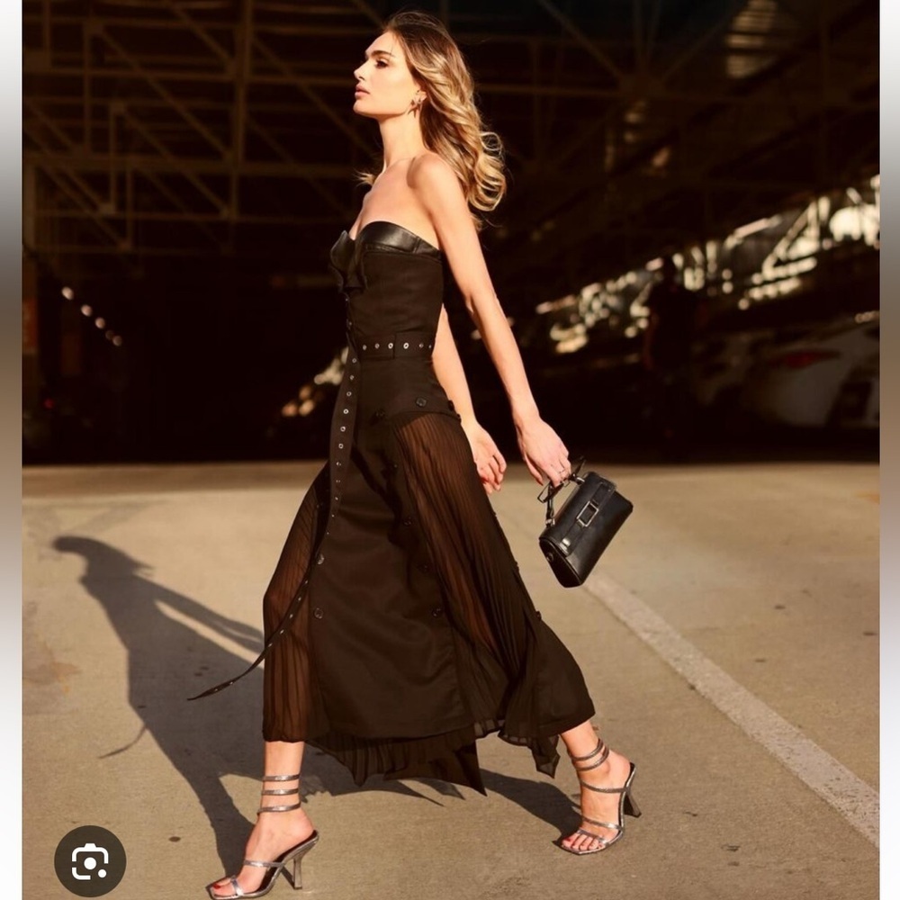Rokh x H&M Bandeau Dress With Leather Bra Black - Picture 3 of 16